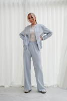 Luksusowy Komplet Damski Masełko Bluza Rozpinana + Spodnie Wide Leg Premium Soft Touch Elegancja & Komfort-BŁĘKIT